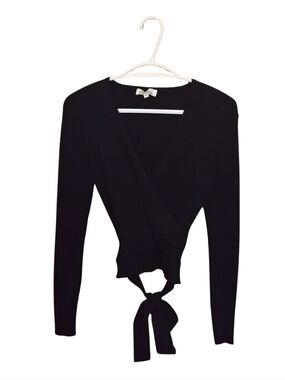 Limited Collection Long-Sleeve Ribbed Wrap Cropped Sweater – Size Large EUC